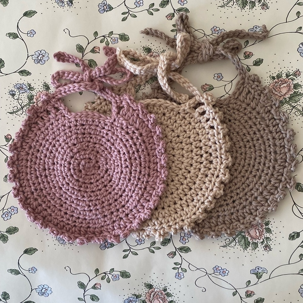 3pc Handmade Crochet Baby Bibs, Heirloom Baby Shower Gift 100% Cotton